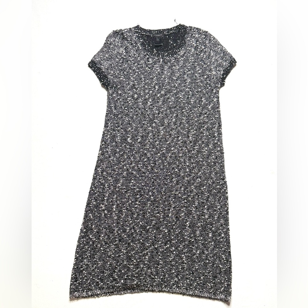 Ann Taylor Black and White Short Sleeve Sweater Midi Dress Size XS